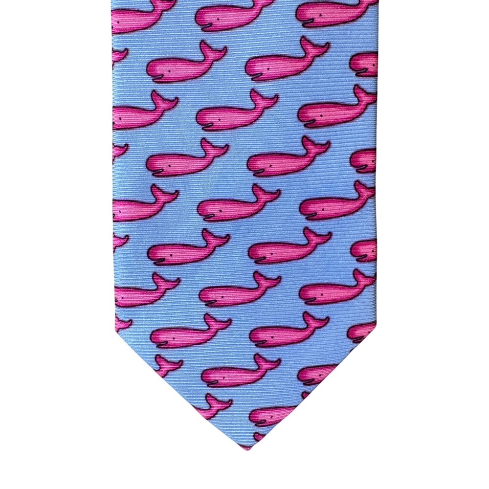 Cape Cod Neckwear Mens Silk Tie Pink Whale Nautical Animal Print Blue Preppy